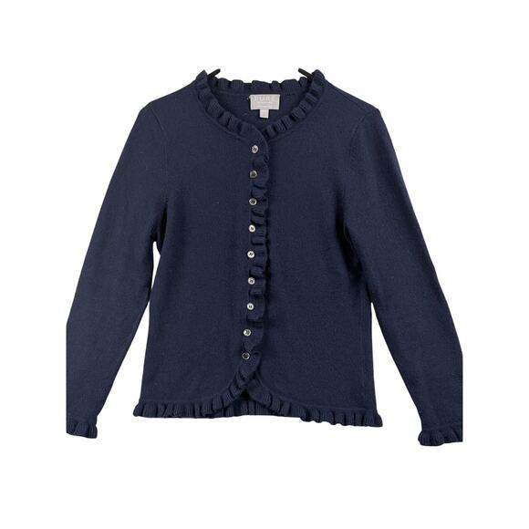 Pure Collection Sweaters - Pure Collection Ruffle Pure Cashmere Cardigan - Navy - Size 6